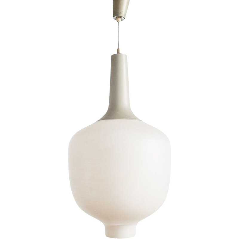 Vintage ceiling light in white translucent glass, France, 1960