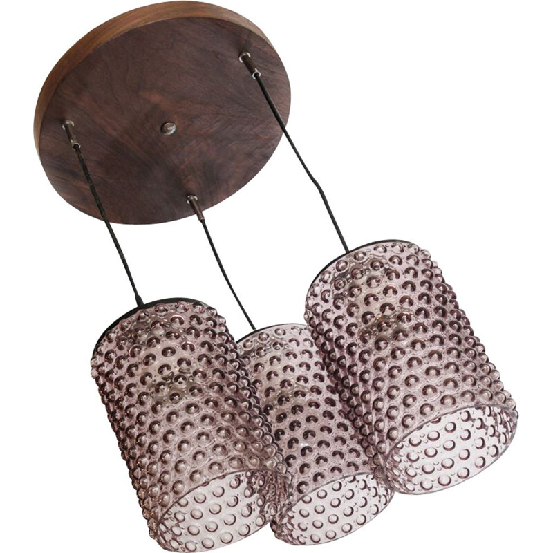 Vintage ceiling light in glass and wood. France, 1960