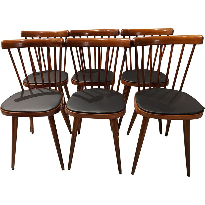 Suite of 6 vintage chairs from Bistrot Baumann model 740V 1960