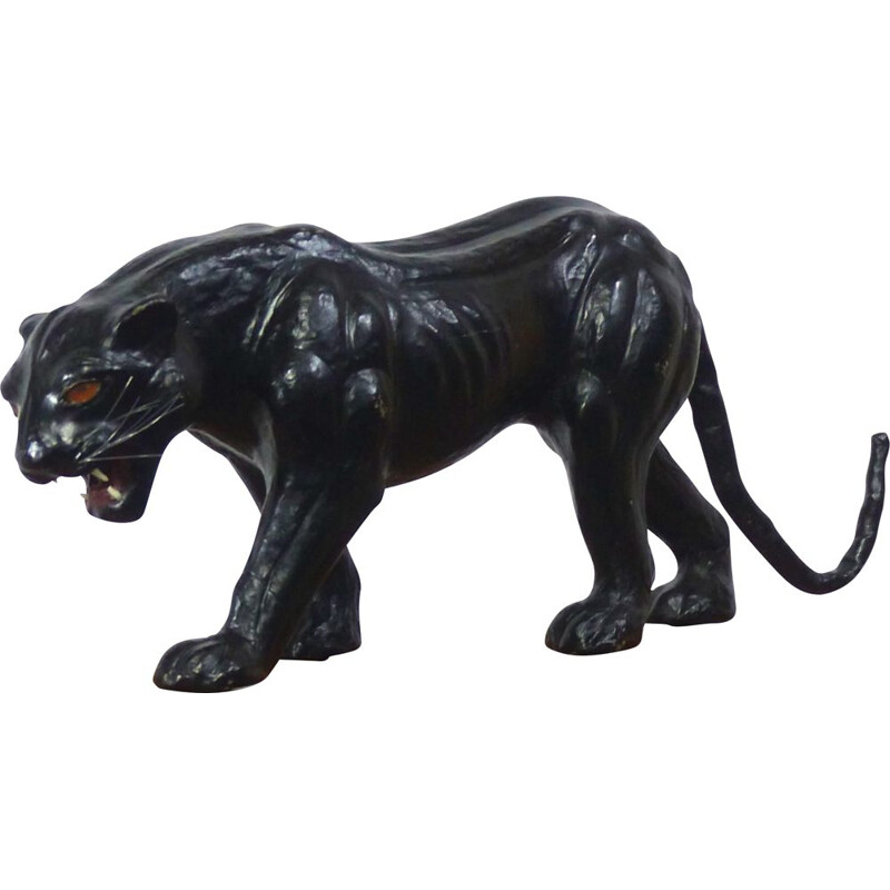 Vintage-Panther-Bild aus schwarzem Leder, England