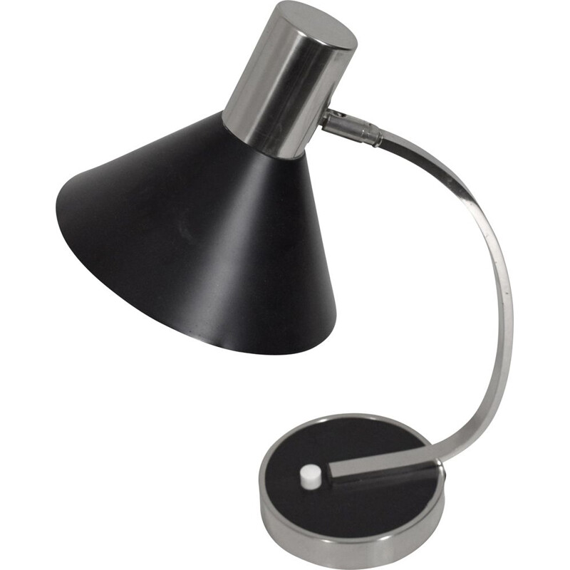 Vintage chrome and black desk lamp, Hala Zeist 1960