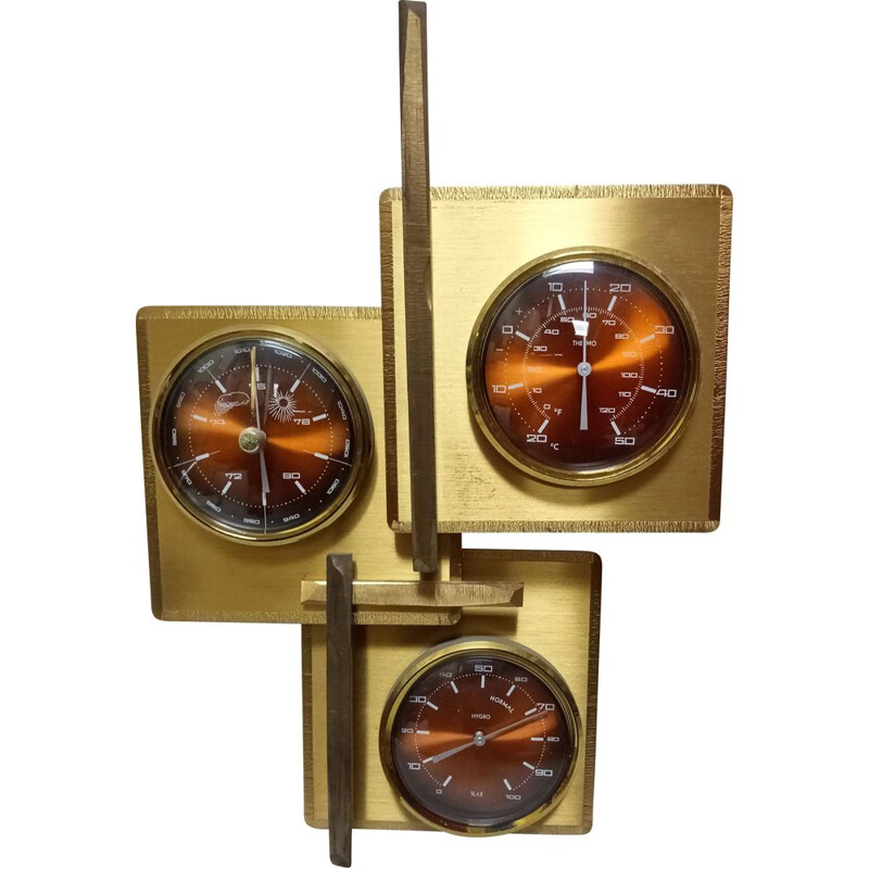 Vintage barometer & weather station in brass 1960s