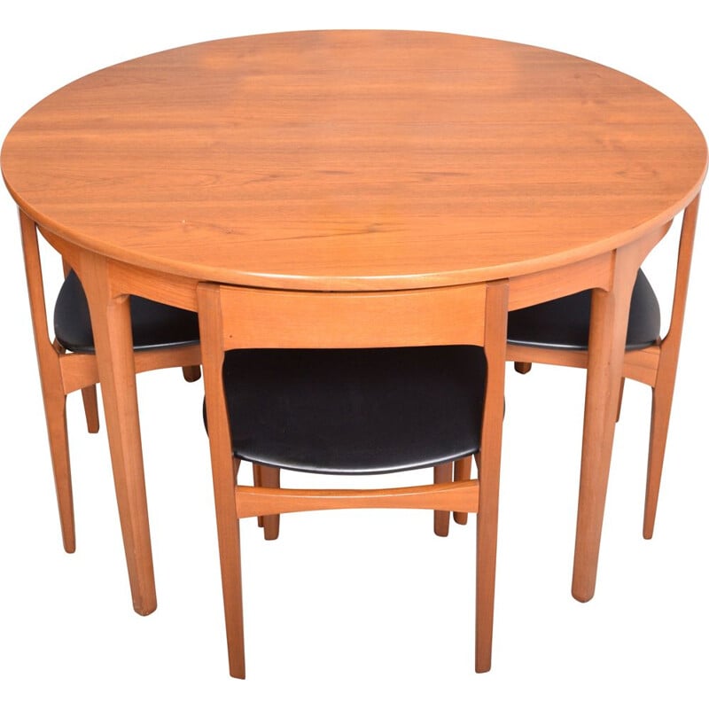 Vintage Teak Round Nathan Table & Four Tuck Under Chairs 1960s