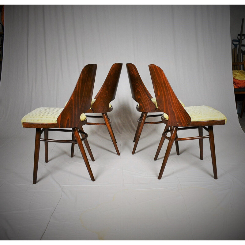 Ensemble de 4 chaises à manger vintage, Ton d'Oswald Haerdtl Expo 58 1950