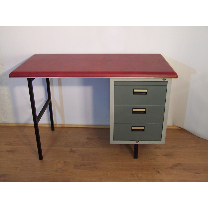 Industrial "Obbo" desk in leatherette and metal - 1950s