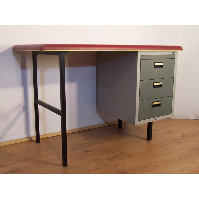 Industrial "Obbo" desk in leatherette and metal - 1950s