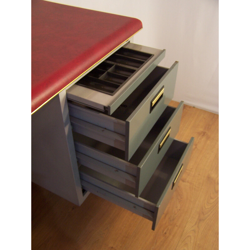 Industrial "Obbo" desk in leatherette and metal - 1950s