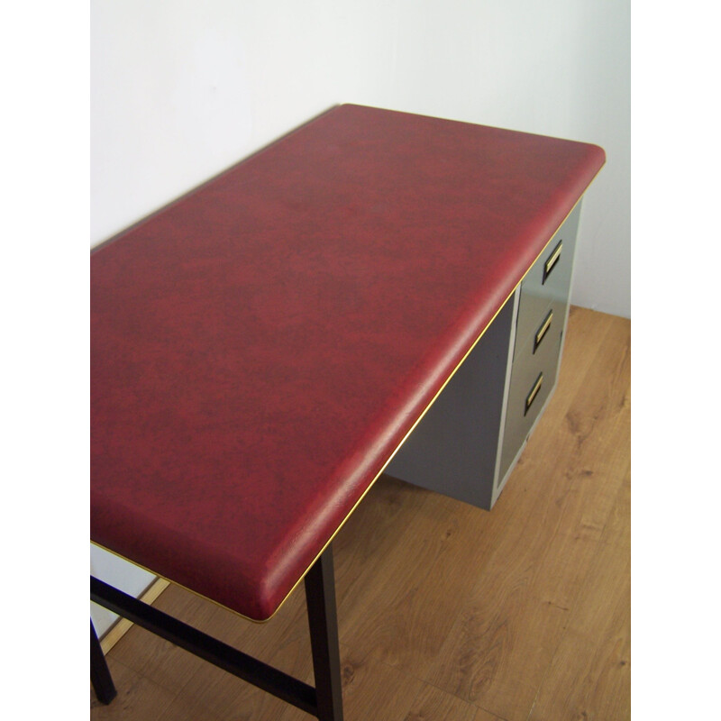 Industrial "Obbo" desk in leatherette and metal - 1950s