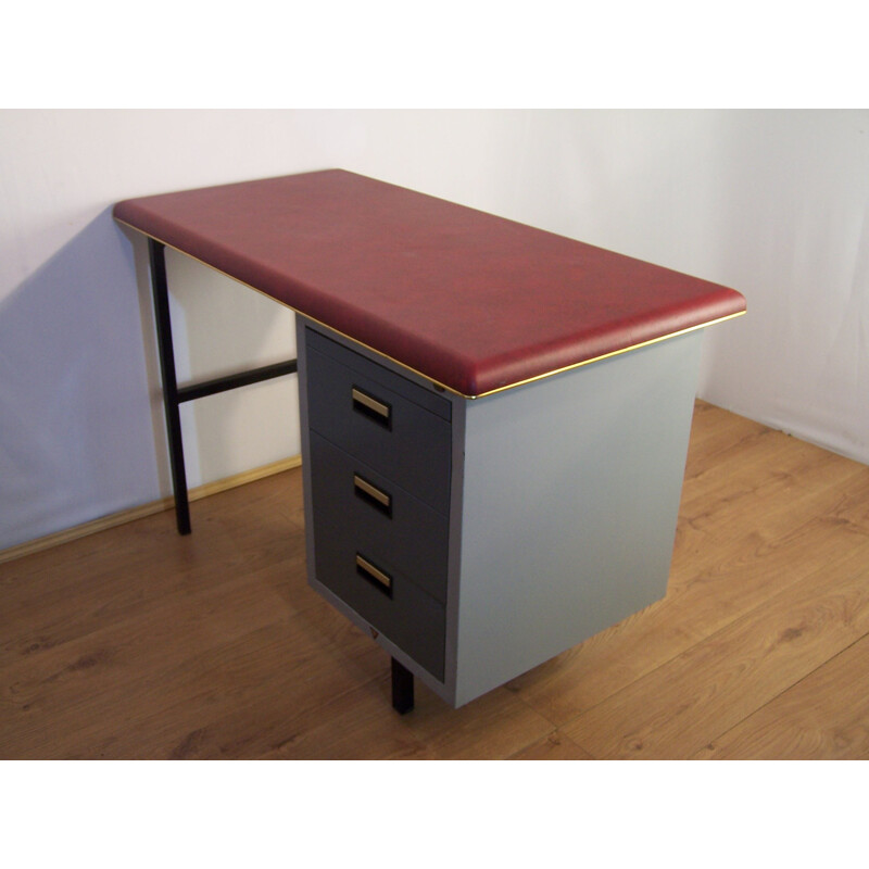 Industrial "Obbo" desk in leatherette and metal - 1950s