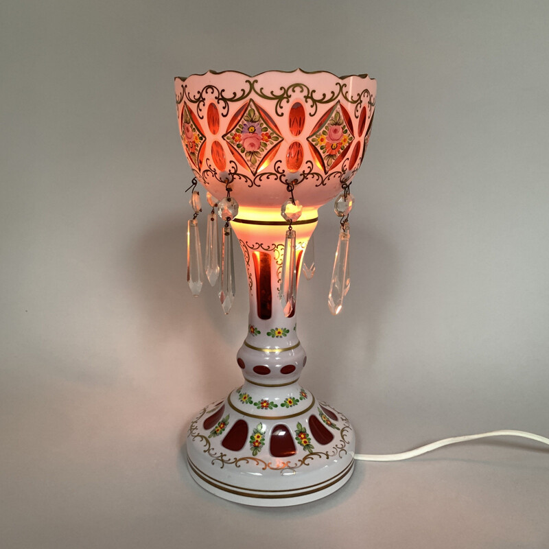 Vintage Lustre Lamp, Crystalex, Bohemian Overlay and Glass Czechoslovakia, 1950s