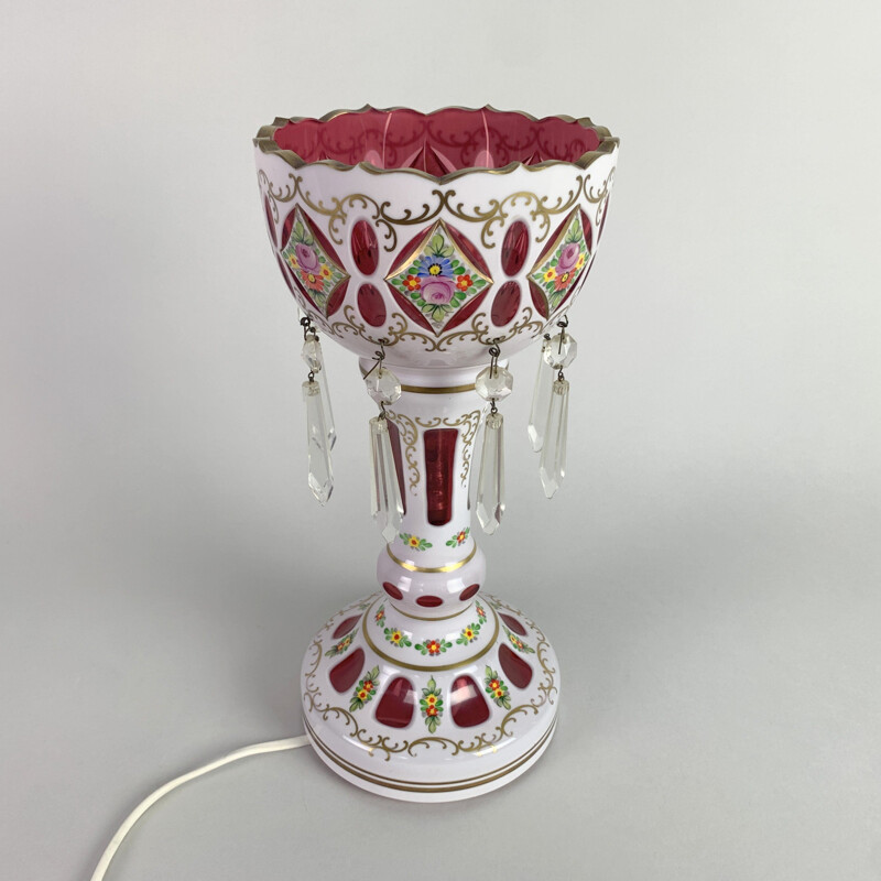 Vintage Lustre Lamp, Crystalex, Bohemian Overlay and Glass Czechoslovakia, 1950s