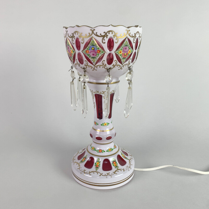 Vintage Lustre Lamp, Crystalex, Bohemian Overlay and Glass Czechoslovakia, 1950s