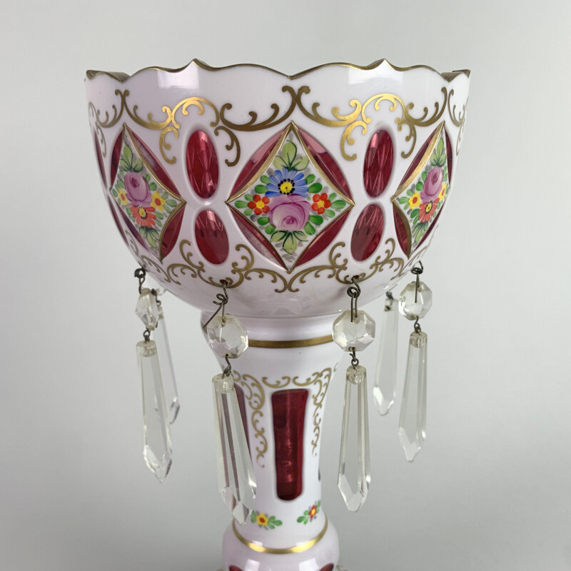 Vintage Lustre Lamp, Crystalex, Bohemian Overlay and Glass Czechoslovakia, 1950s