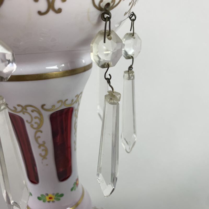 Lampe lustrée vintage Crystalex, revêtement de Bohème et verre Tchécoslovaquie 1950