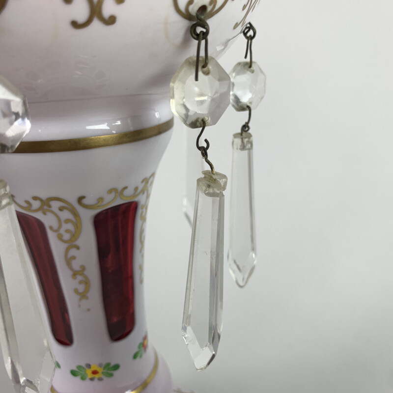 Vintage Lustre Lamp, Crystalex, Bohemian Overlay and Glass Czechoslovakia, 1950s