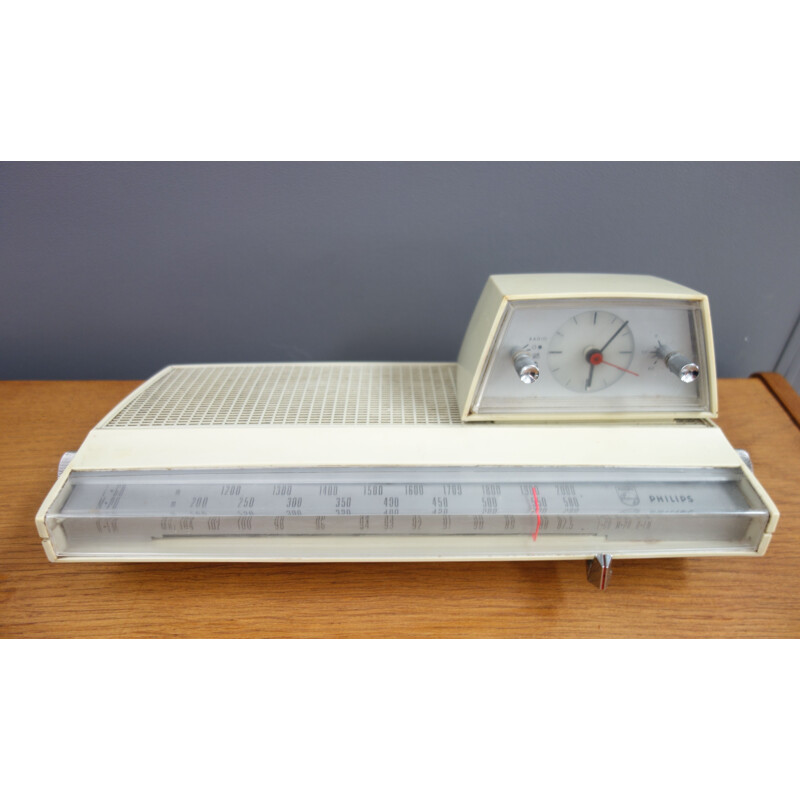 Vintage alarm clock radio Philips White 1960s