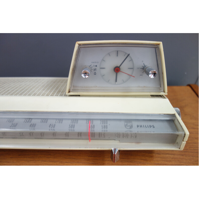 Vintage alarm clock radio Philips White 1960s