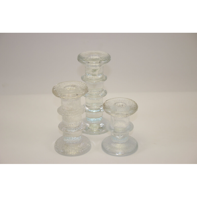 Set of 3 vintage ice glass candlesticks by Staffan Gellerstadt Sweden 