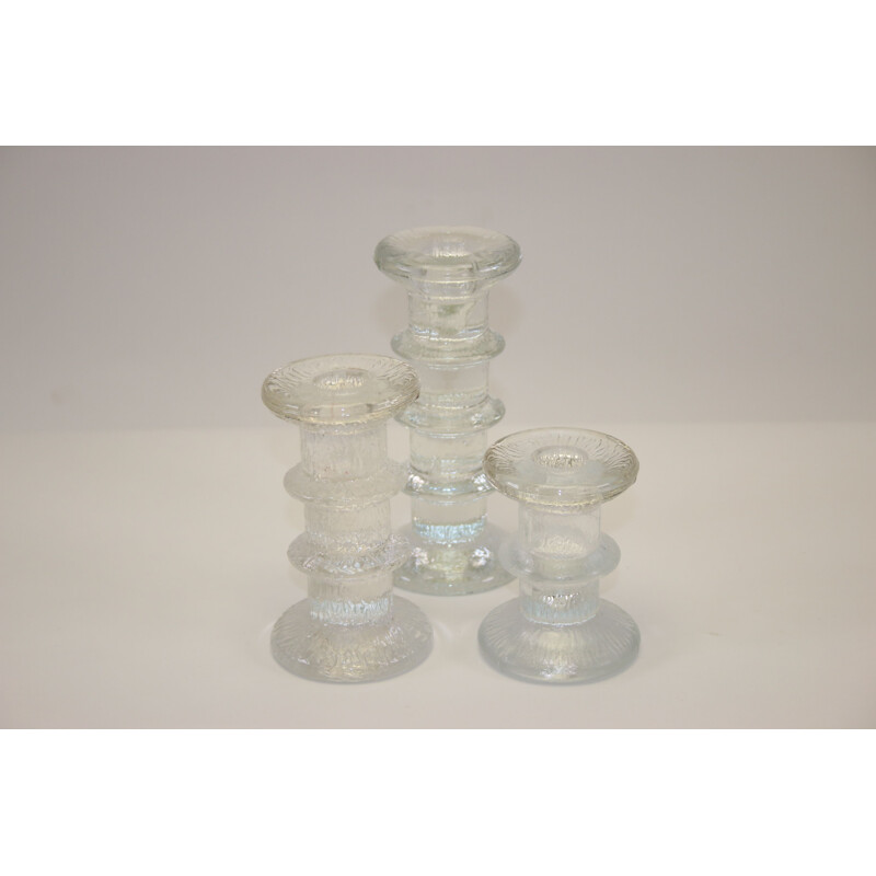 Set of 3 vintage ice glass candlesticks by Staffan Gellerstadt Sweden 