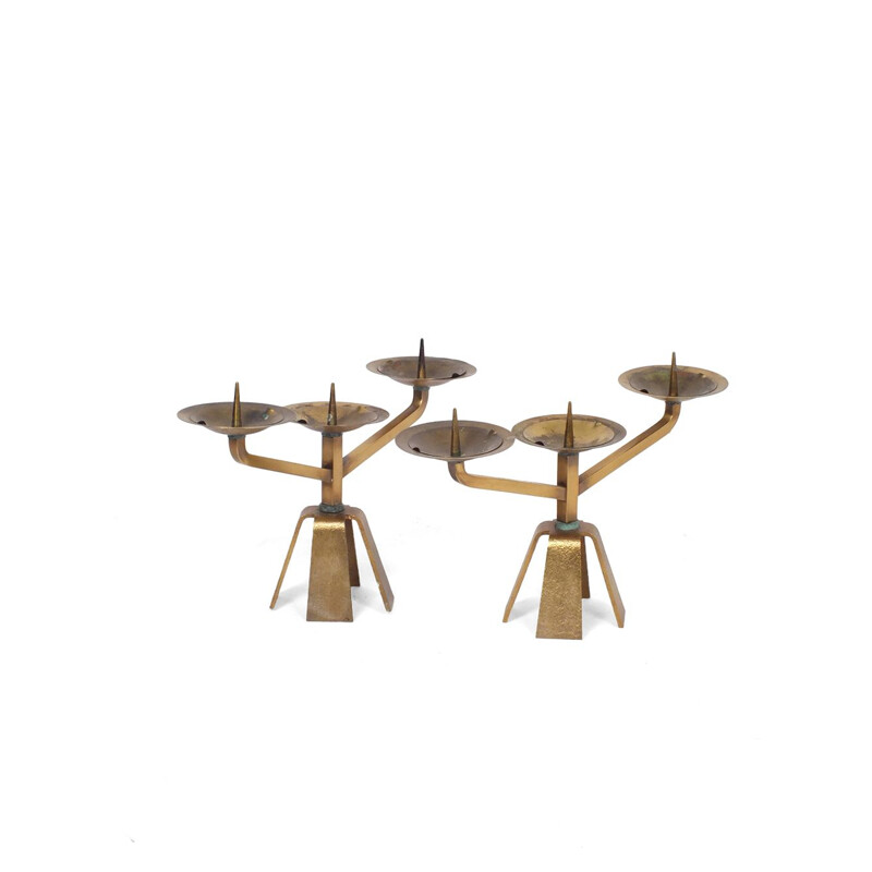 Pair of Vintage Brutalist candle holders Brass 1970s