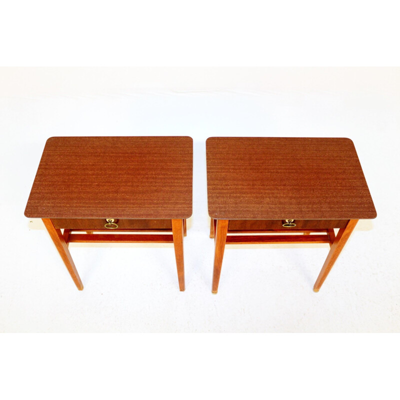 Pair of vintage mahogany bedside tables, Sweden 1950