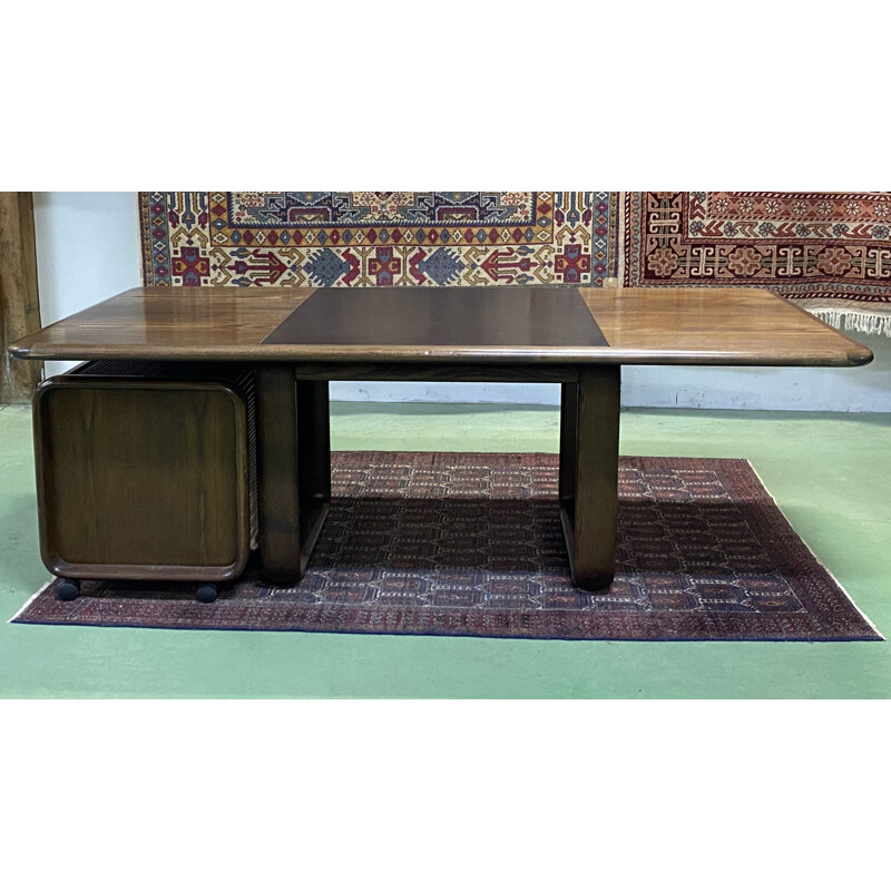 Vintage-Schreibtisch mit beweglichem Aktenschrank aus Eschenholz von Burkhard Vogtherr für Rosenthal, 1970