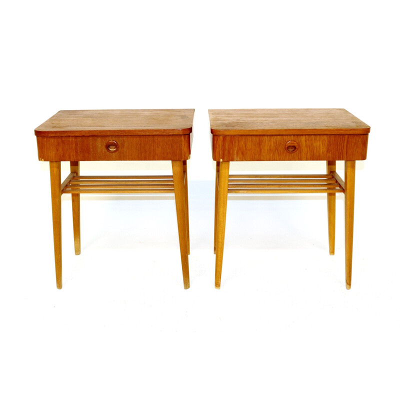 Pair of vintage teak and beech bedside tables, Sweden, 1960