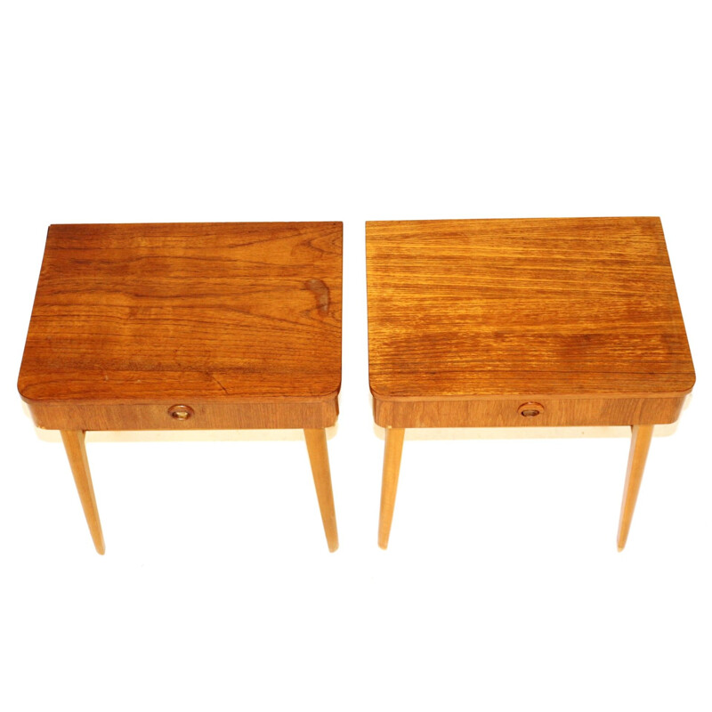 Pair of vintage teak and beech bedside tables, Sweden, 1960