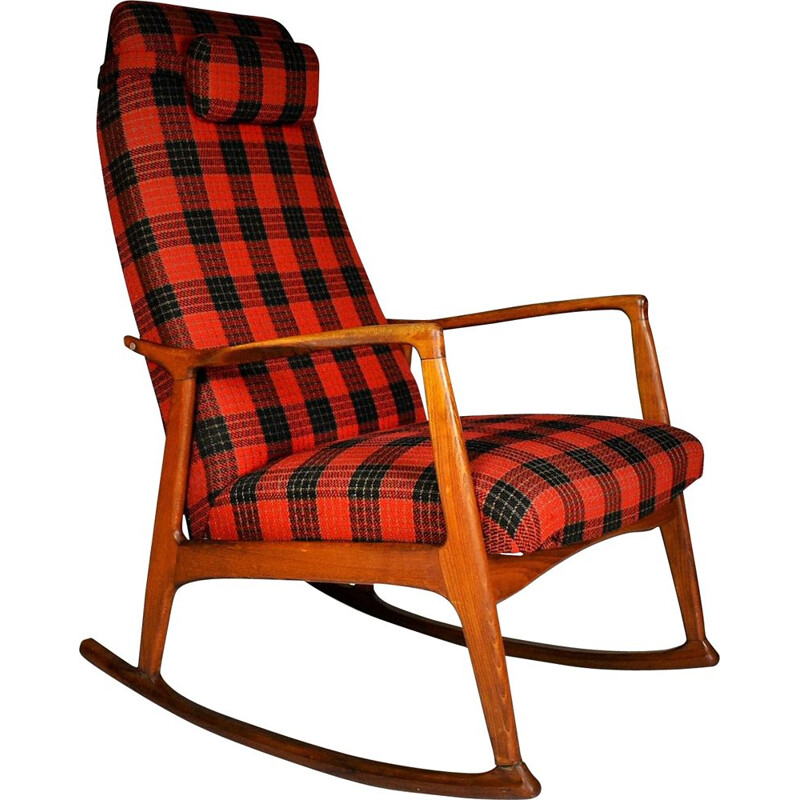 Chaise vintage berçante en hêtre scandinav 1960