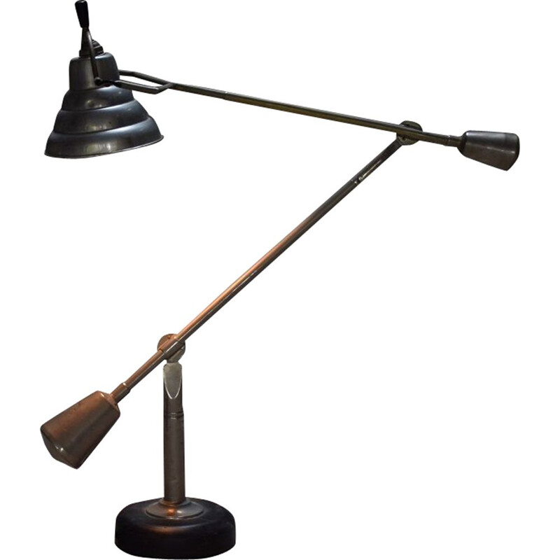 Vintage gelede lamp met 2 gelede armen en dubbele messing slinger van Edouard Wilfried Buquet, 1930