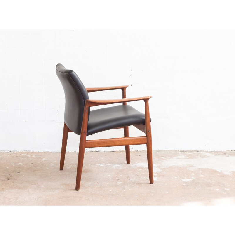 Mid-century Glostrup teak armchair with leather, Grete JALK - 1950s