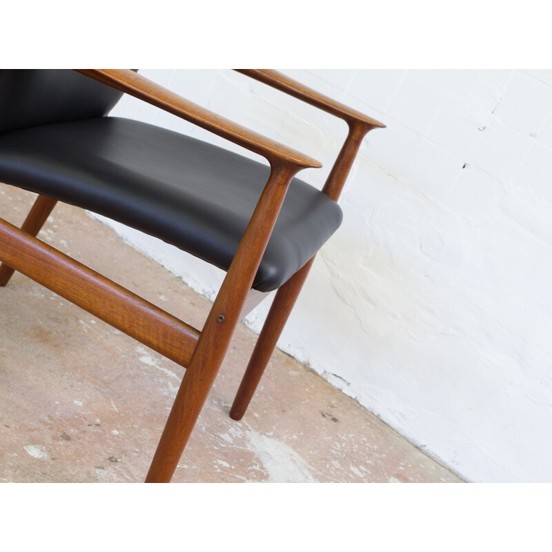 Mid-century Glostrup teak armchair with leather, Grete JALK - 1950s