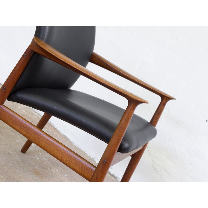 Mid-century Glostrup teak armchair with leather, Grete JALK - 1950s