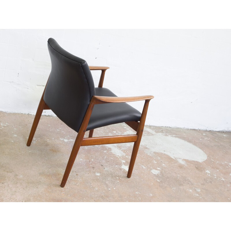 Mid-century Glostrup teak armchair with leather, Grete JALK - 1950s