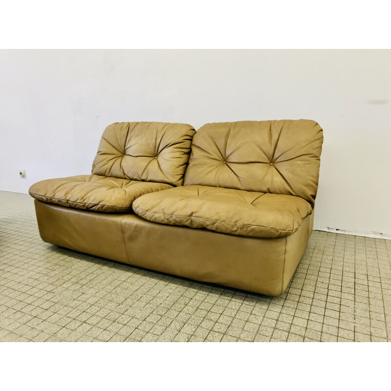 Pair of Vintage Cord reipunkt sofa set in cognac leather 1960s