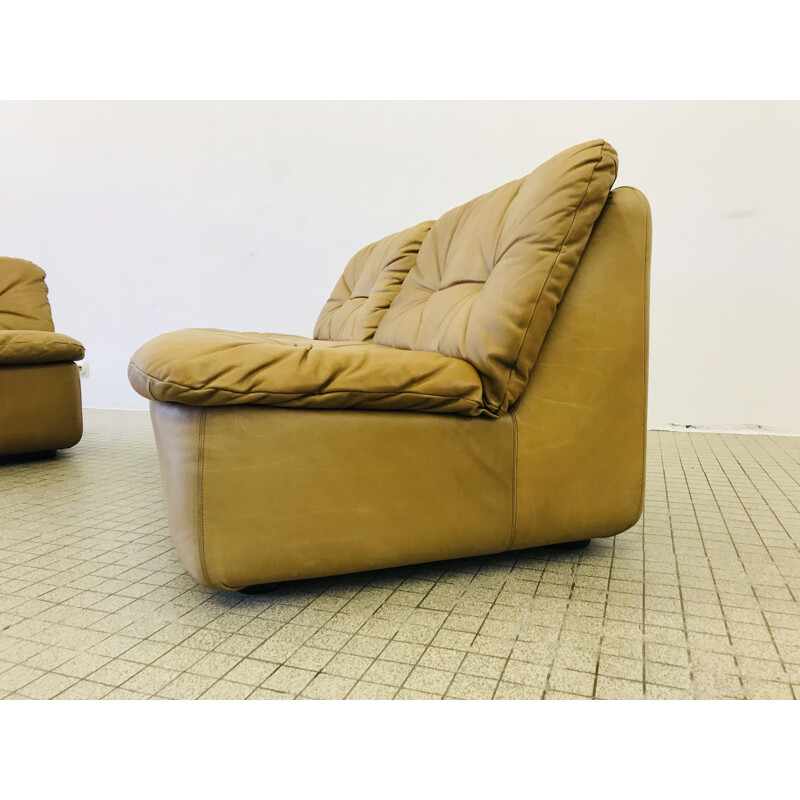 Pair of Vintage Cord reipunkt sofa set in cognac leather 1960s