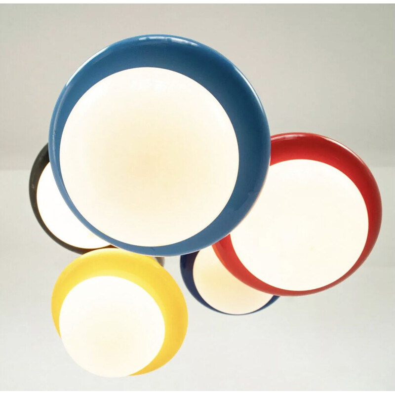 Lustre suspension vintage cascade  5 feux multicolore 1970