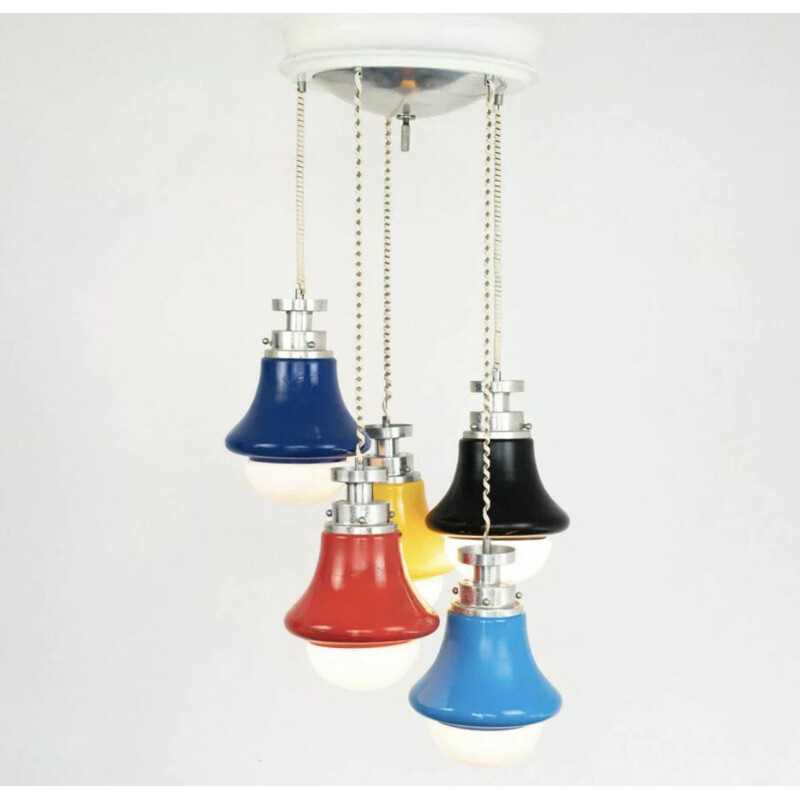 Vintage suspension chandelier 5 lights multicolor waterfall 1970