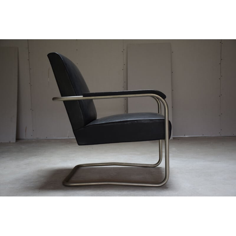 Vintage black leather armchair B36 by Marcel Breuer 1930