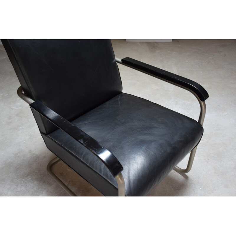 Poltrona vintage in pelle nera B36 di Marcel Breuer 1930