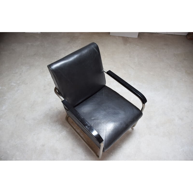 Vintage black leather armchair B36 by Marcel Breuer 1930