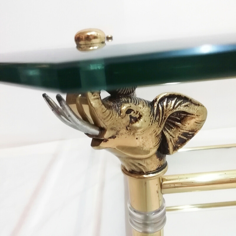 Vintage brass and glass table with elephant heads for Maison Charles, 1970