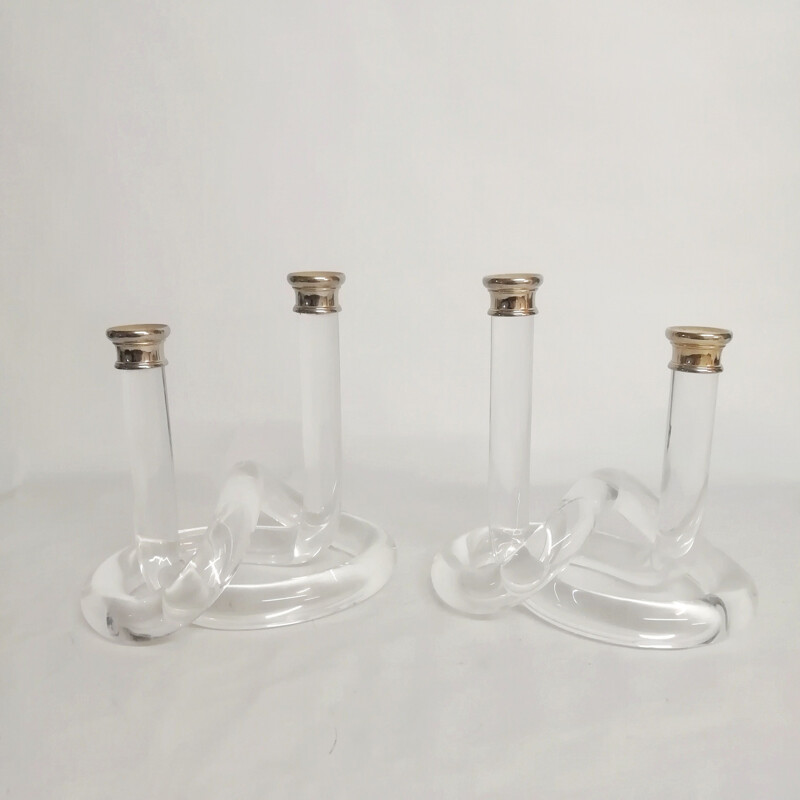 Pair of vintage dorothy thorpe lucite pretzel candle holders, 1960.