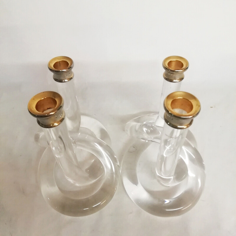 Pair of vintage dorothy thorpe lucite pretzel candle holders, 1960.