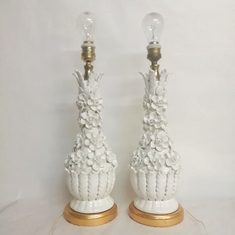 Pair of vintage Manises ceramic table lamps 1970