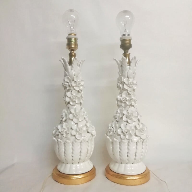 Paire de lampes de table vintage en céramique Manises  1970