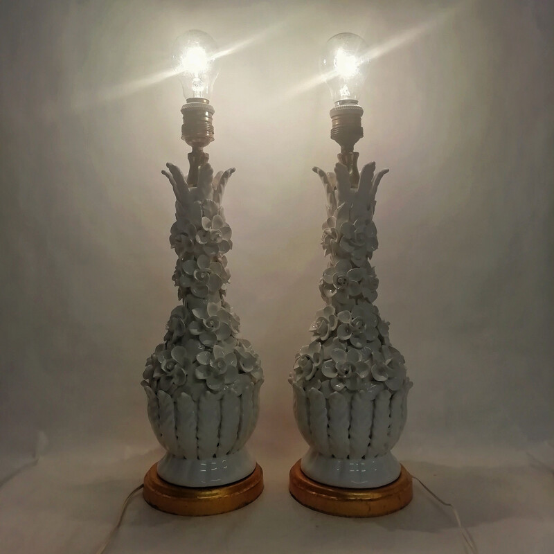 Pair of vintage Manises ceramic table lamps 1970
