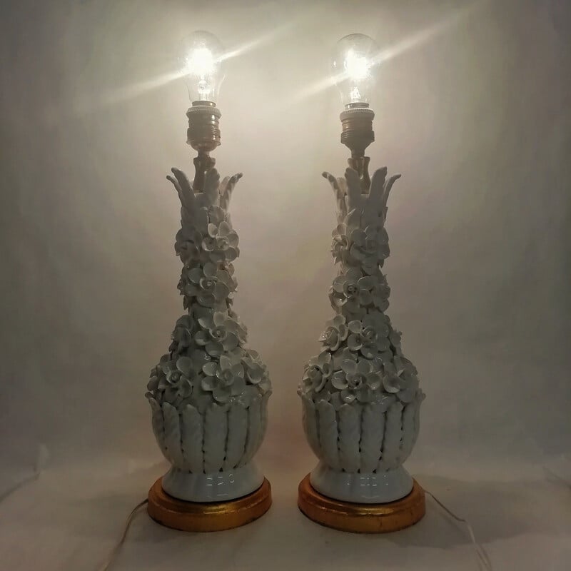 Paire de lampes de table vintage en céramique Manises  1970