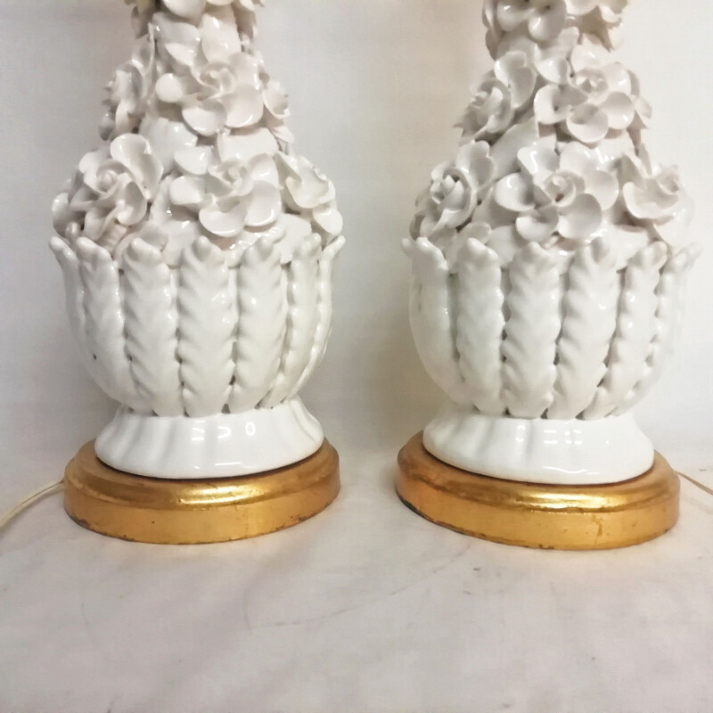 Pair of vintage Manises ceramic table lamps 1970