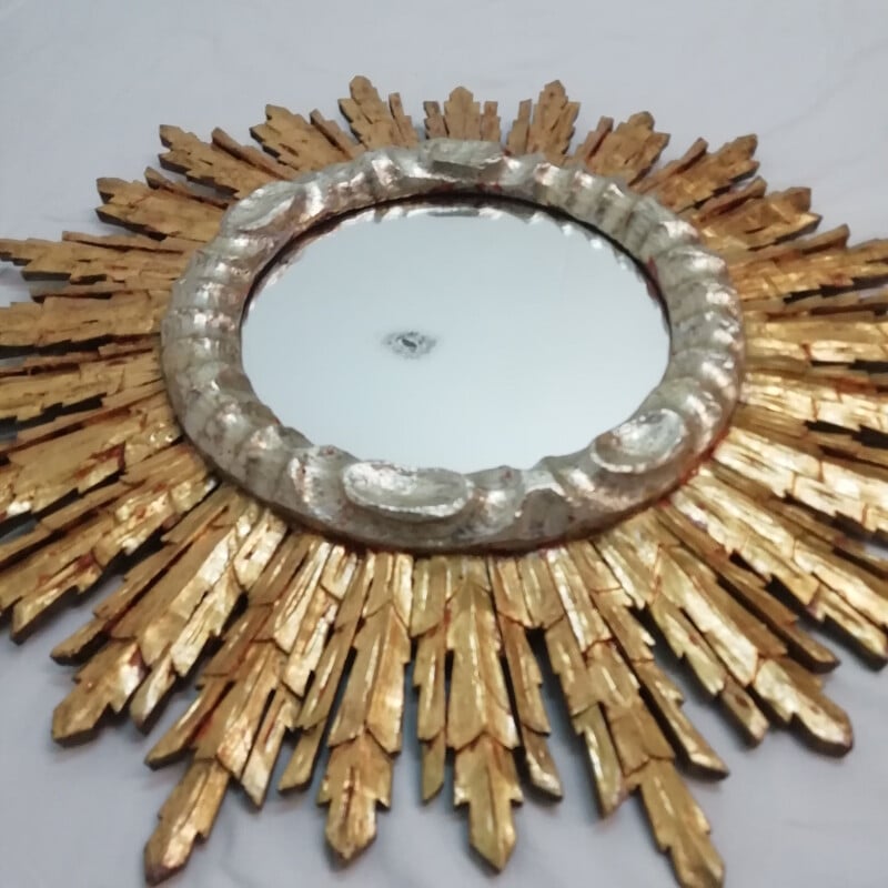 Specchio vintage in legno Soleil 1960